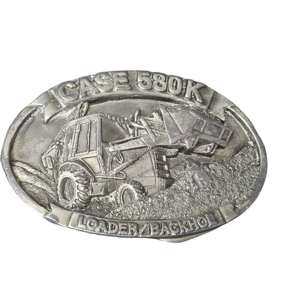 Case 580K Loader / Backhoe Pewter Metal 1987 Limited Edition J I Belt Buckle - Picture 1 of 7